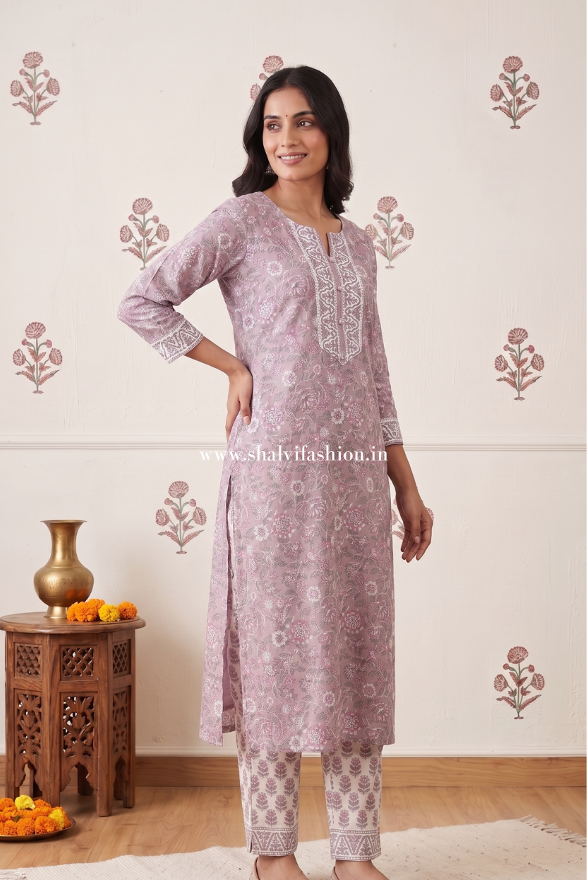 Shop hand block printed kota doria dupatta cotton suits (CKDS06)