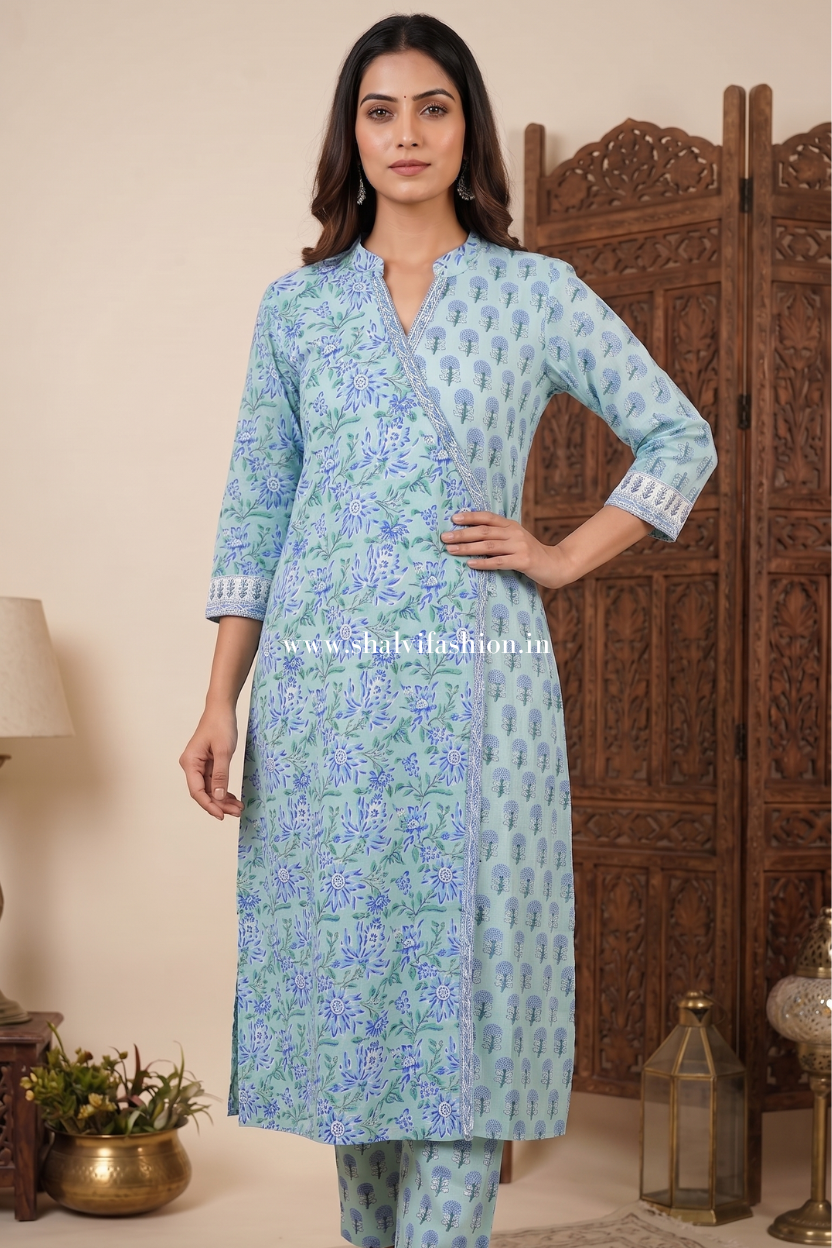 Shop block printed cotton suits with kota dupatta (CKDS09)