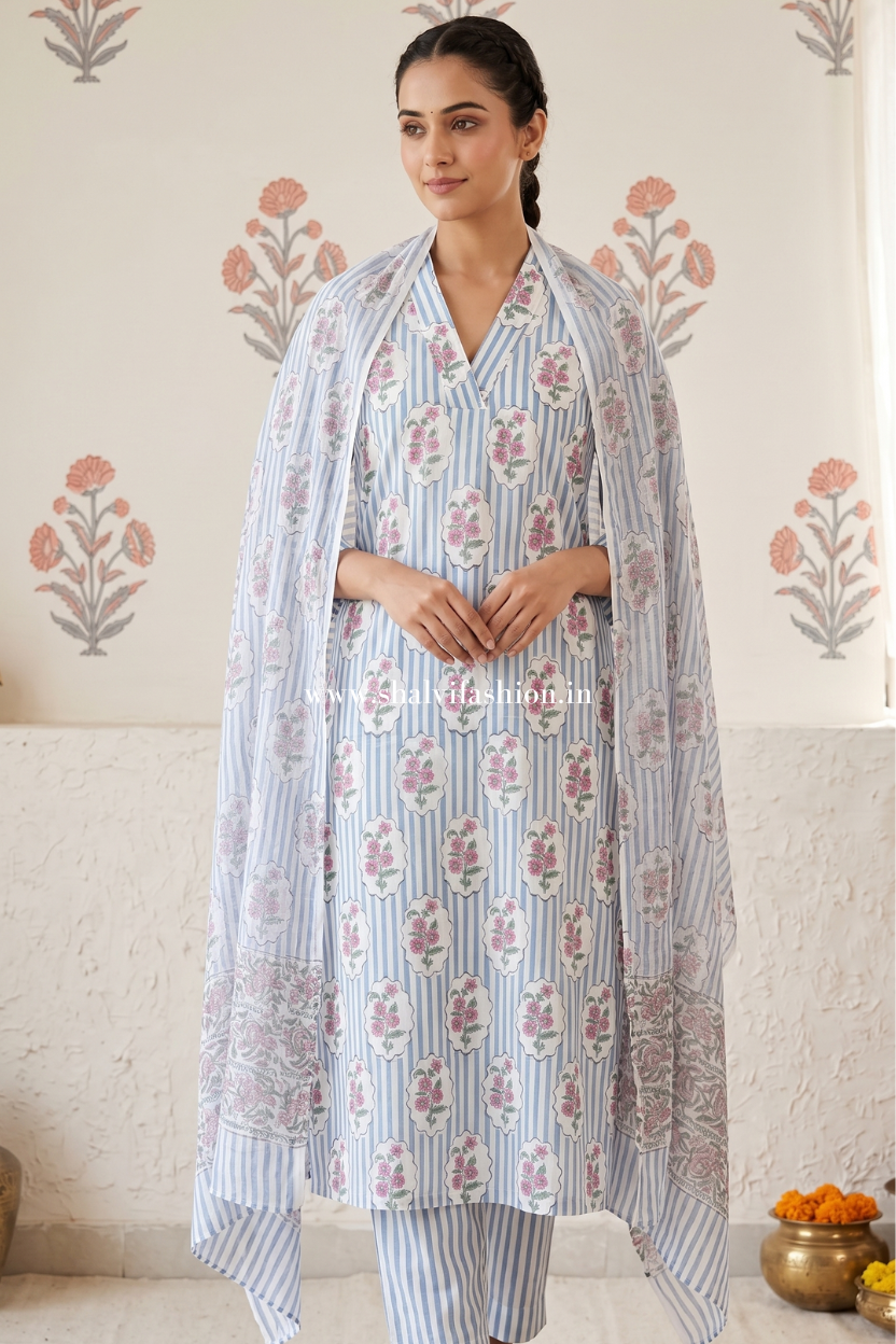 Shop sanganeri block printed cotton suits online shopping (CKDS13)