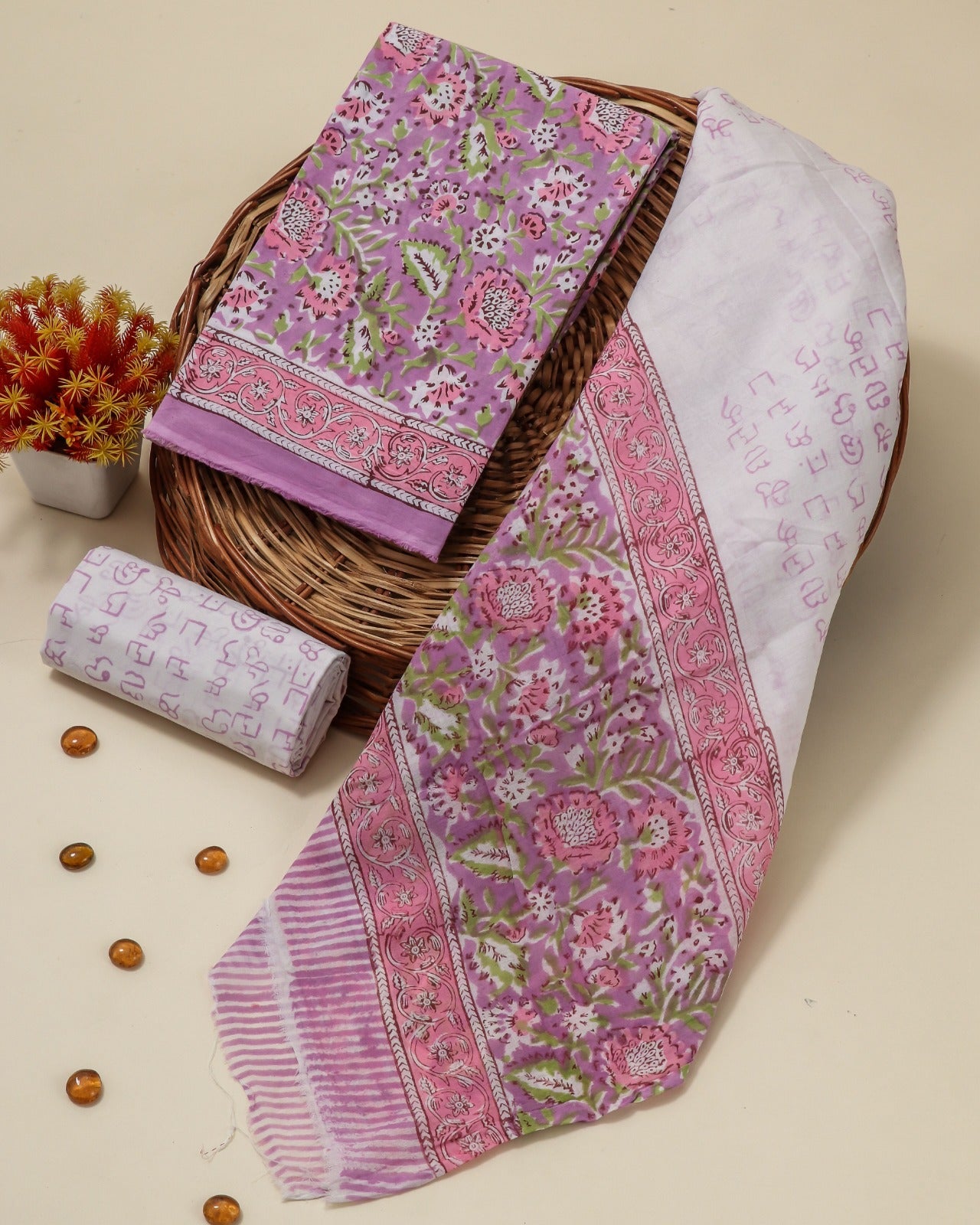 Shop unstitched cotton suits with mulmul dupatta (COT09)
