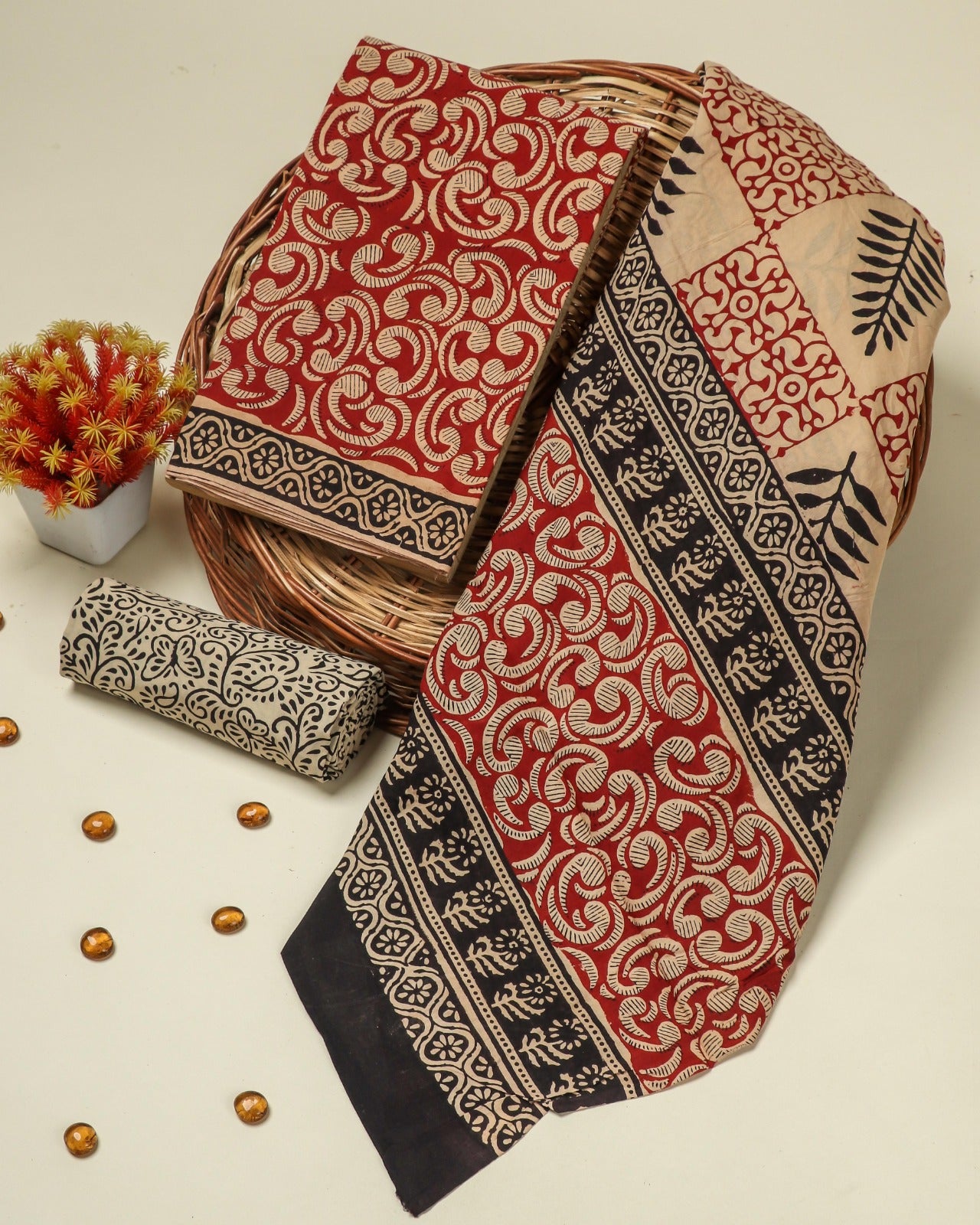 Shop unstitched cotton suit sets wit mulmul dupatta (COT11)