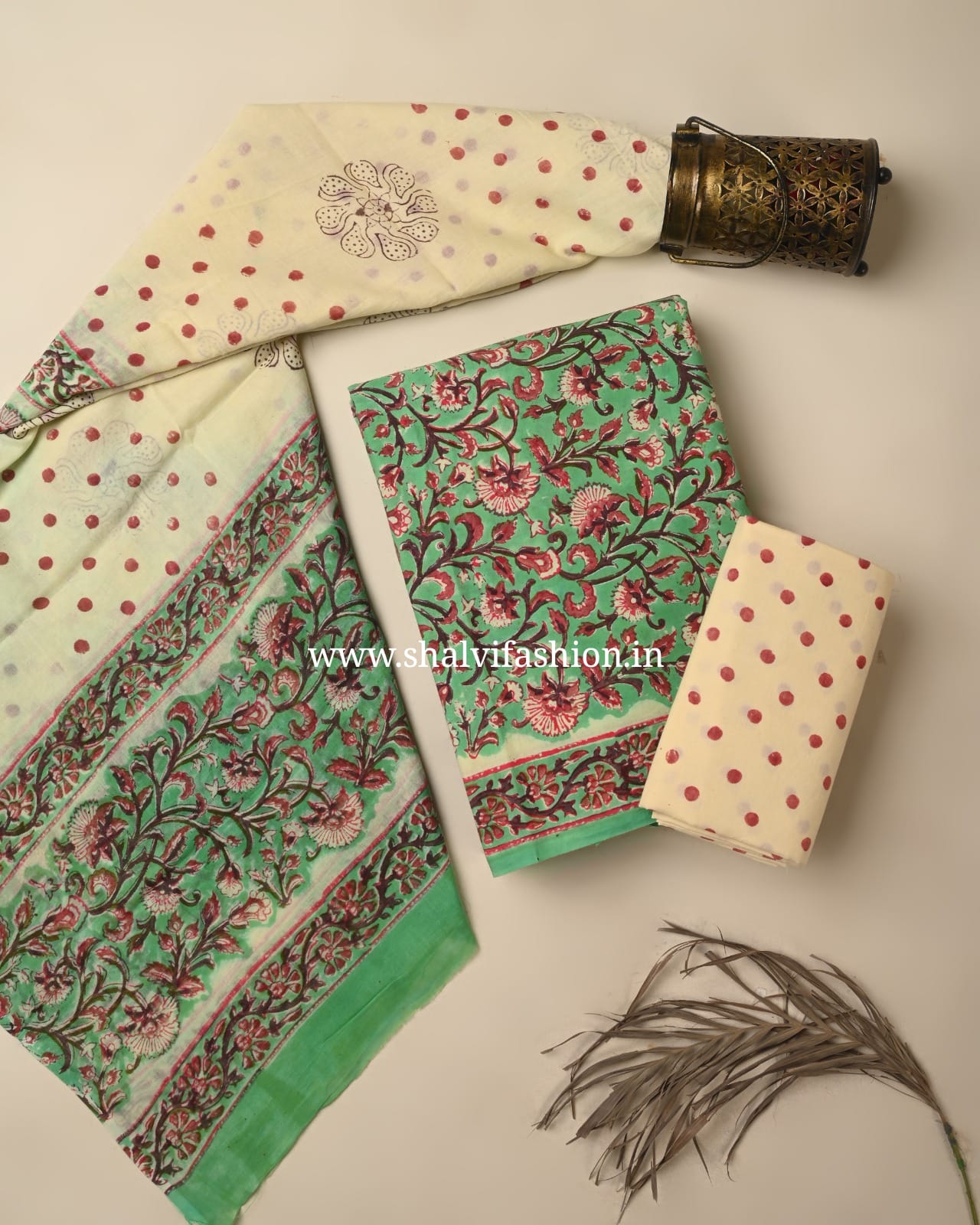 Shop jaipuri block print cotton suits with mulmul dupatta (COT126)