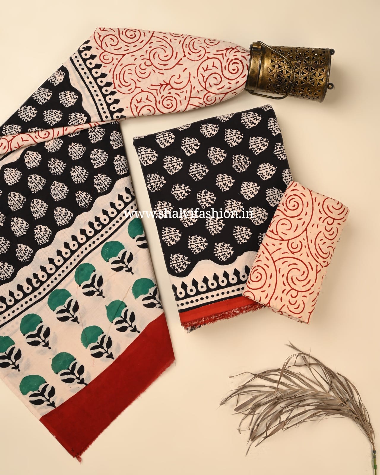 Shop bagru print cotton suits with mulmul dupatta (COT127)