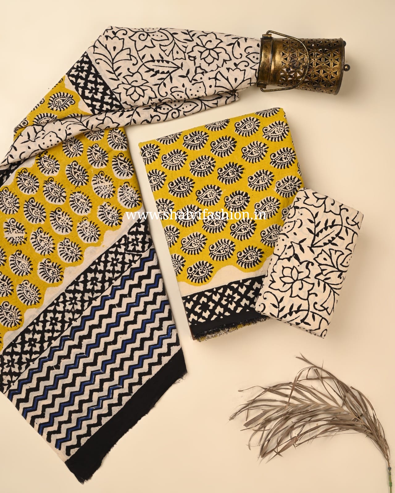 Shop unstitched block printed cotton suits online (COT128)