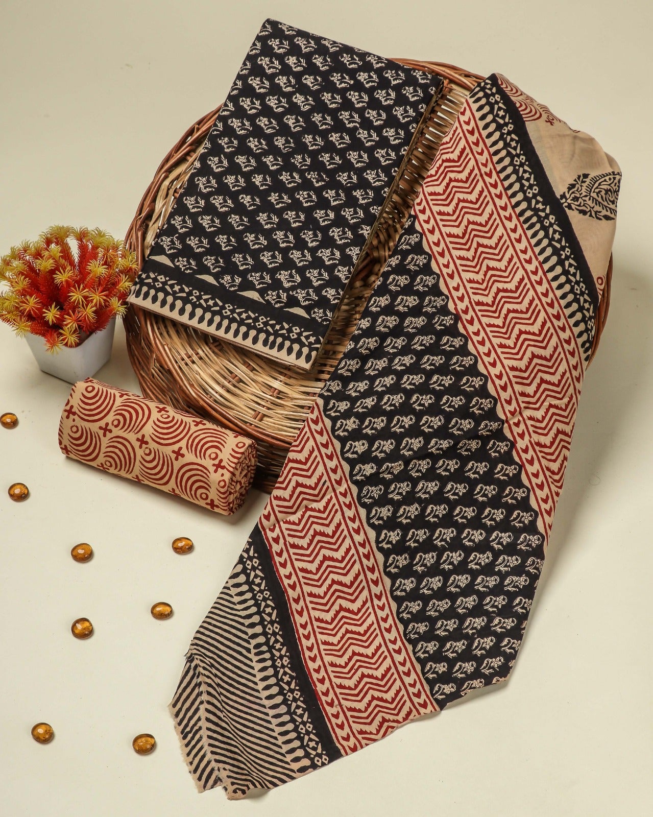 Shop unstitched cotton suits with mulmul dupatta online shopping (COT14)