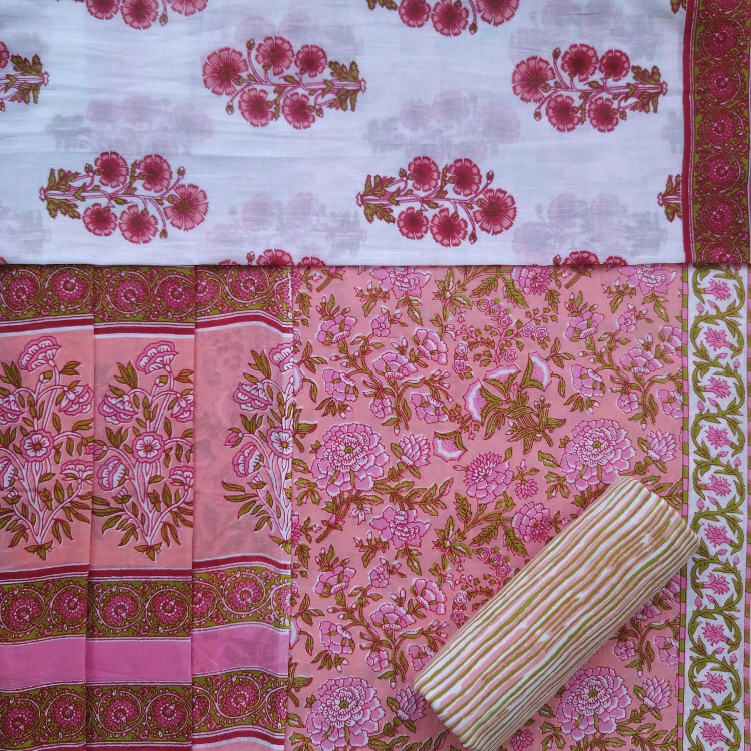 Shop unstitched cotton suit sets with mulmul dupatta (COT183)