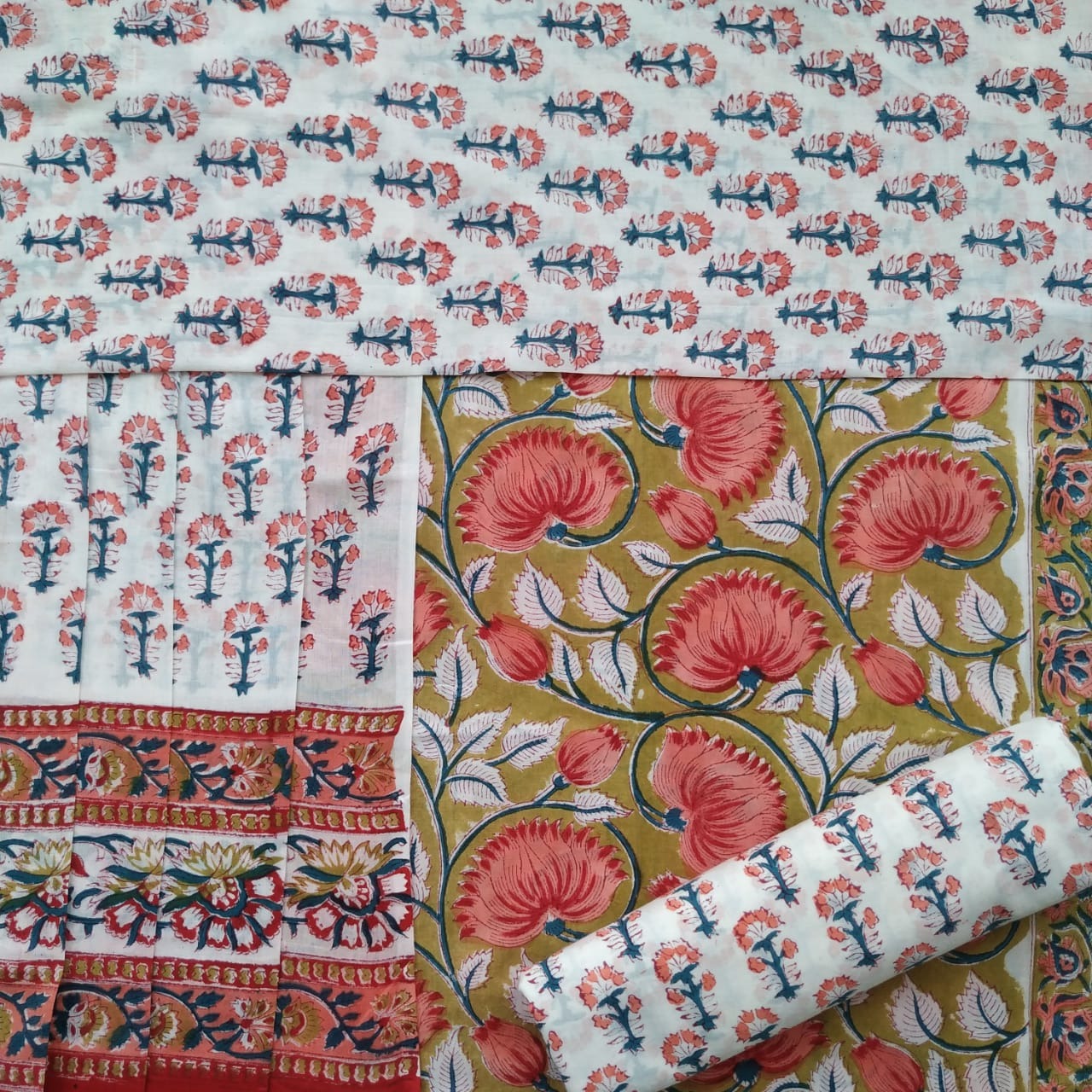 Shop unstitched cotton suit sets with mulmul dupatta online (COT185)