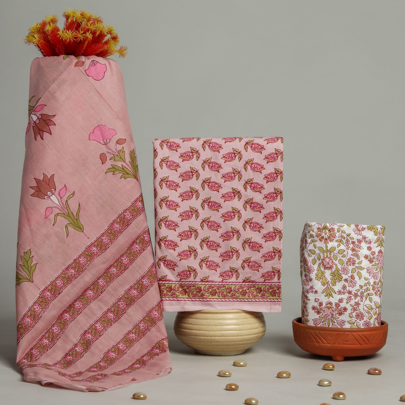 Shop unstitched cotton suit sets with mulmul dupatta online (COT189)