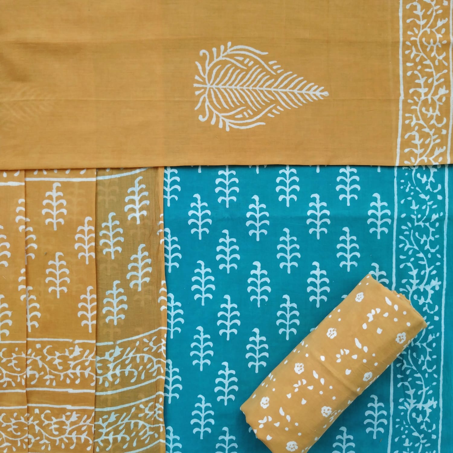 Shop hand block print cotton suit sets with mulmul dupatta (COT190)