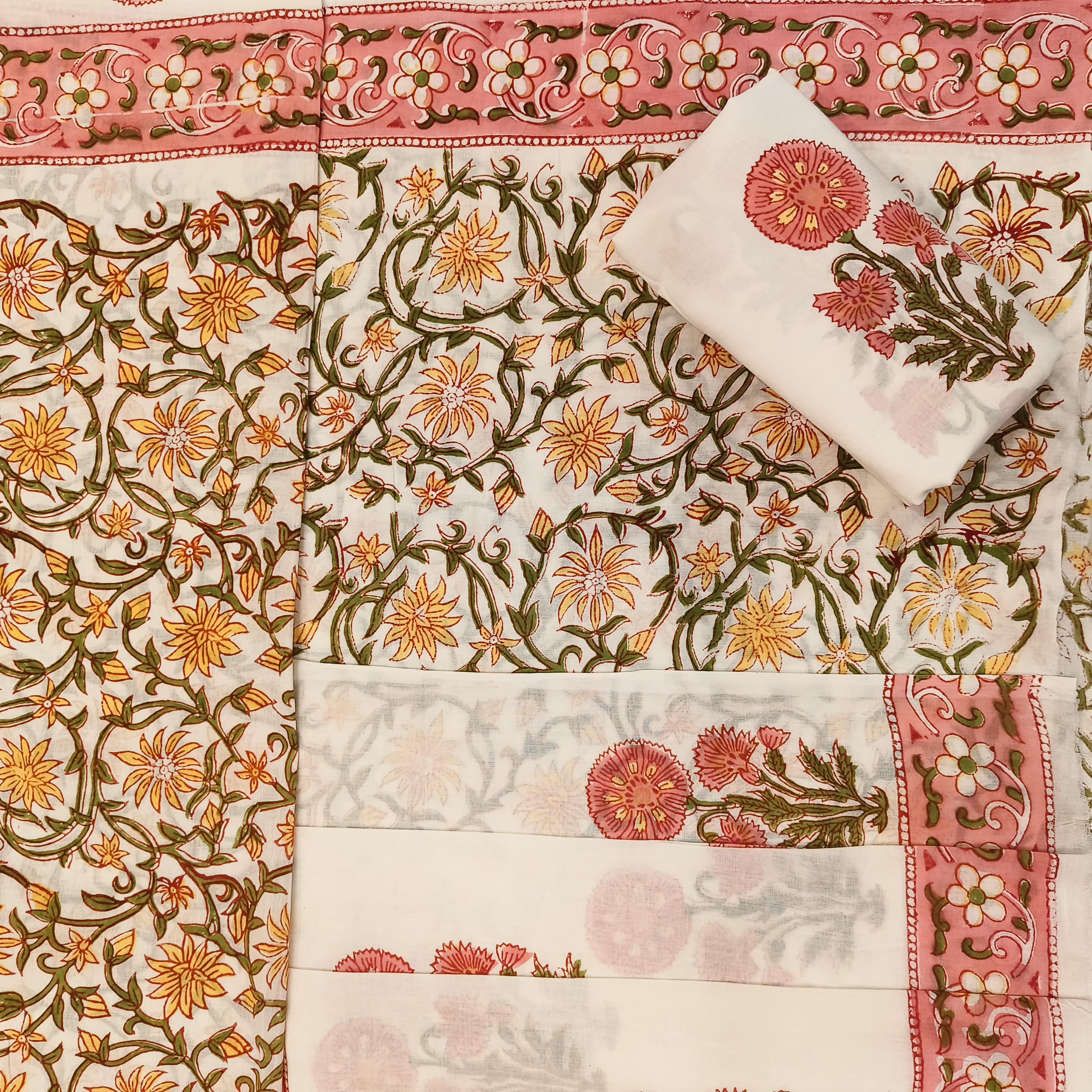 Shop block print cotton suits with mulmul dupatta online (COT21)