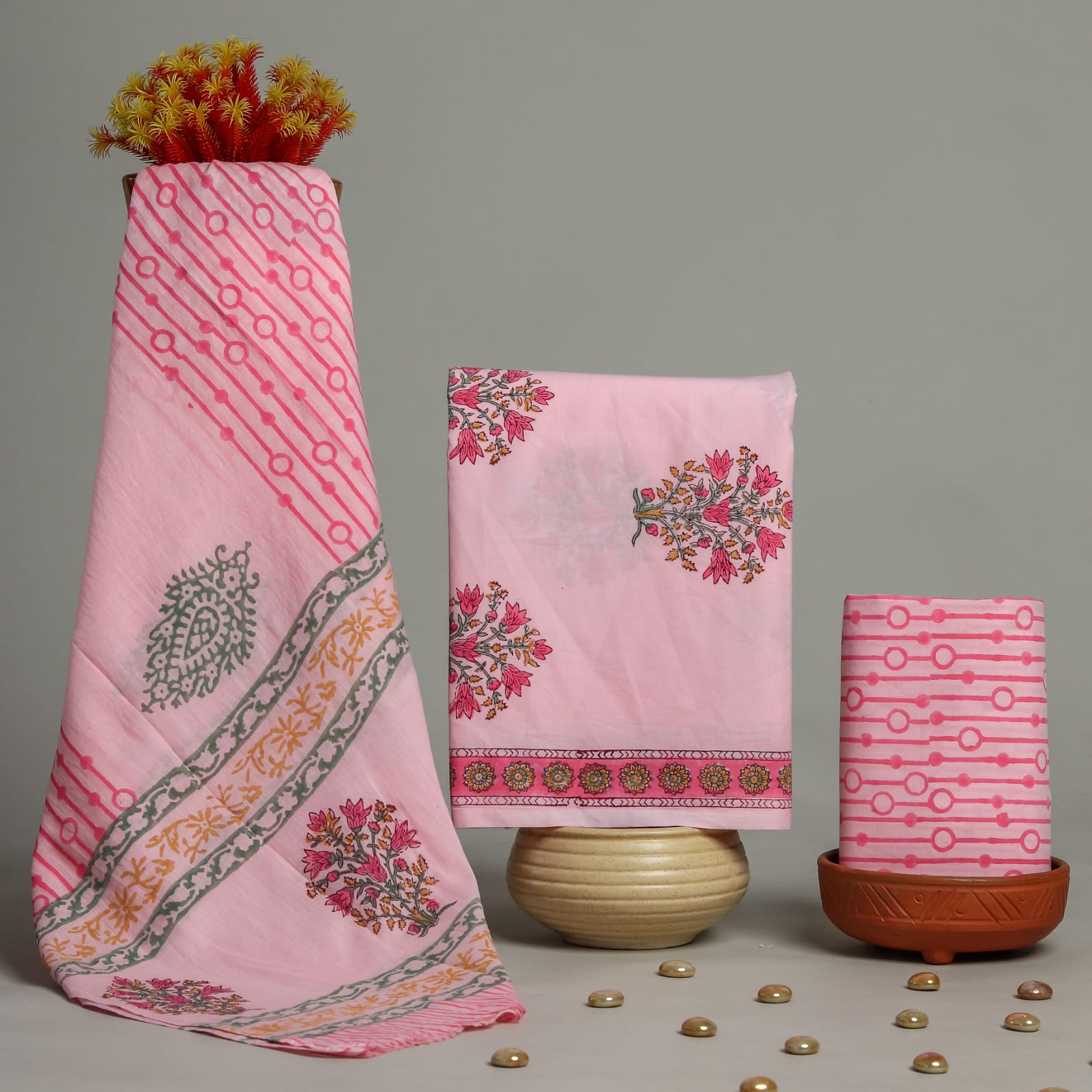 Shop jaipuri print cotton suits with mulmul dupatta (COT28)