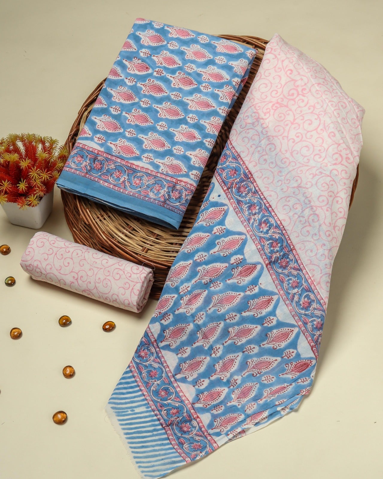 Shop unstitched cotton suits with mulmul dupatta (COT53)