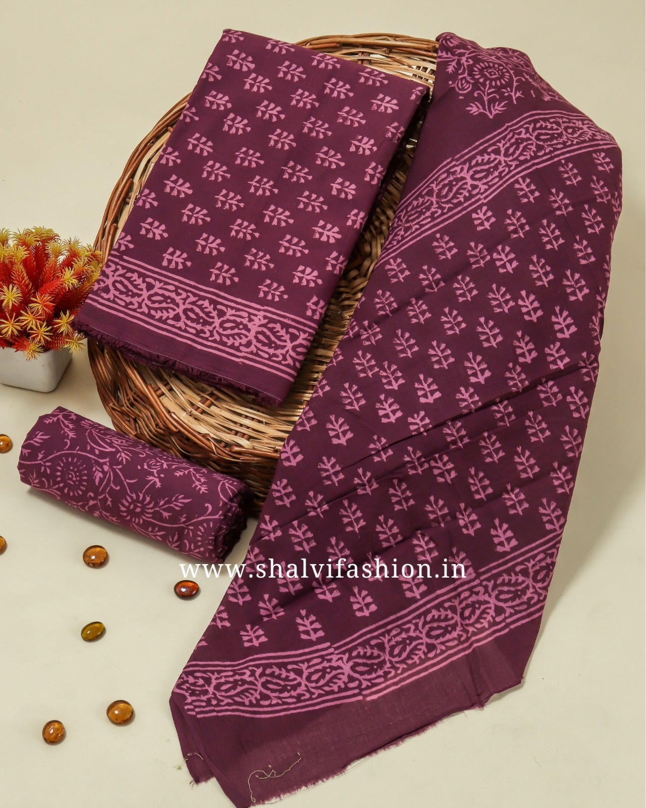 Shop unstitched cotton suits with mulmul dupatta (COT55)