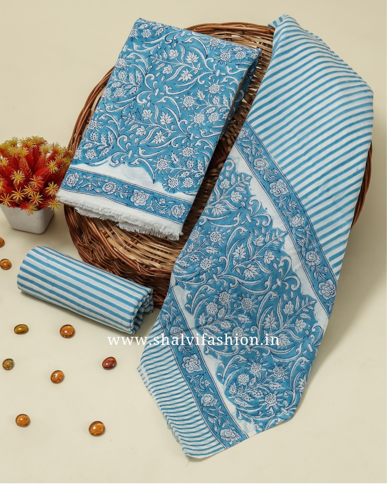 Shop hand block print cotton suits with mulmul dupatta in jaipur (COT60)