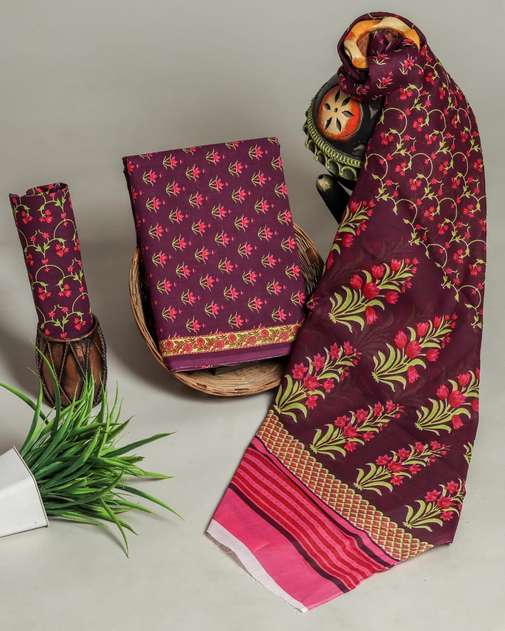Shop cotton suits with mulmul dupatta online shopping (COT62)