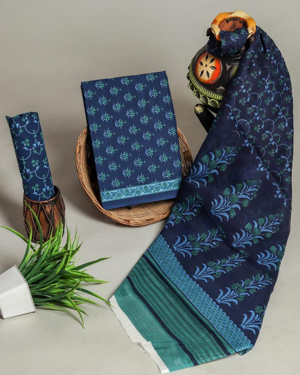 Shop jaipuri print cotton suits with mulmul dupatta (COT63)