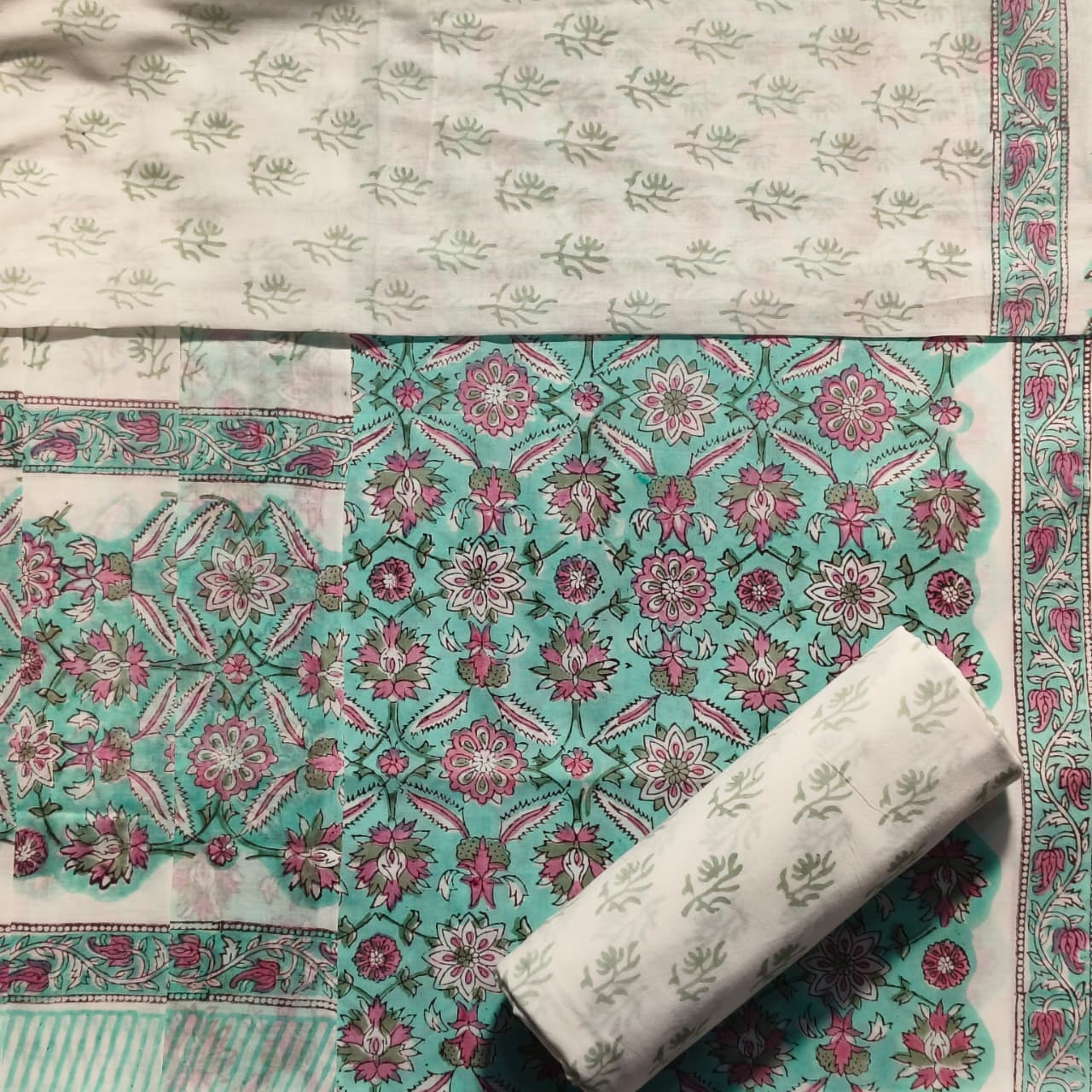 Shop block print cotton suits with mulmul dupatta (COT84)