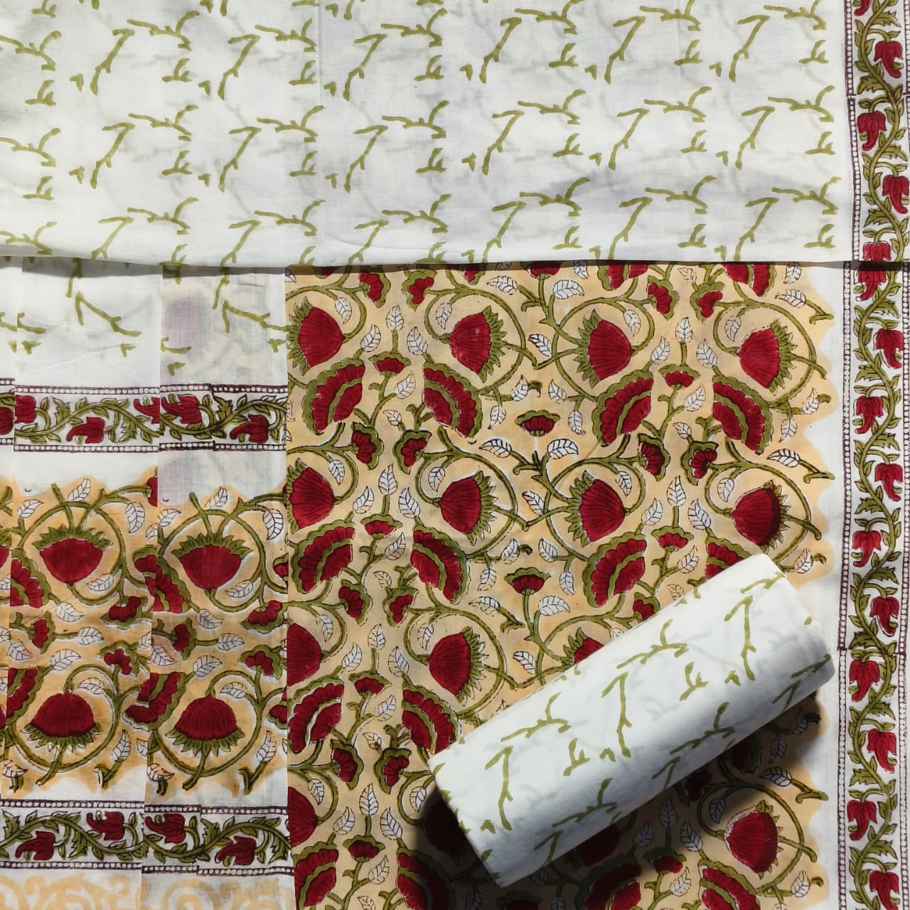 Shop hand block print cotton suits with mulmul dupatta (COT86)