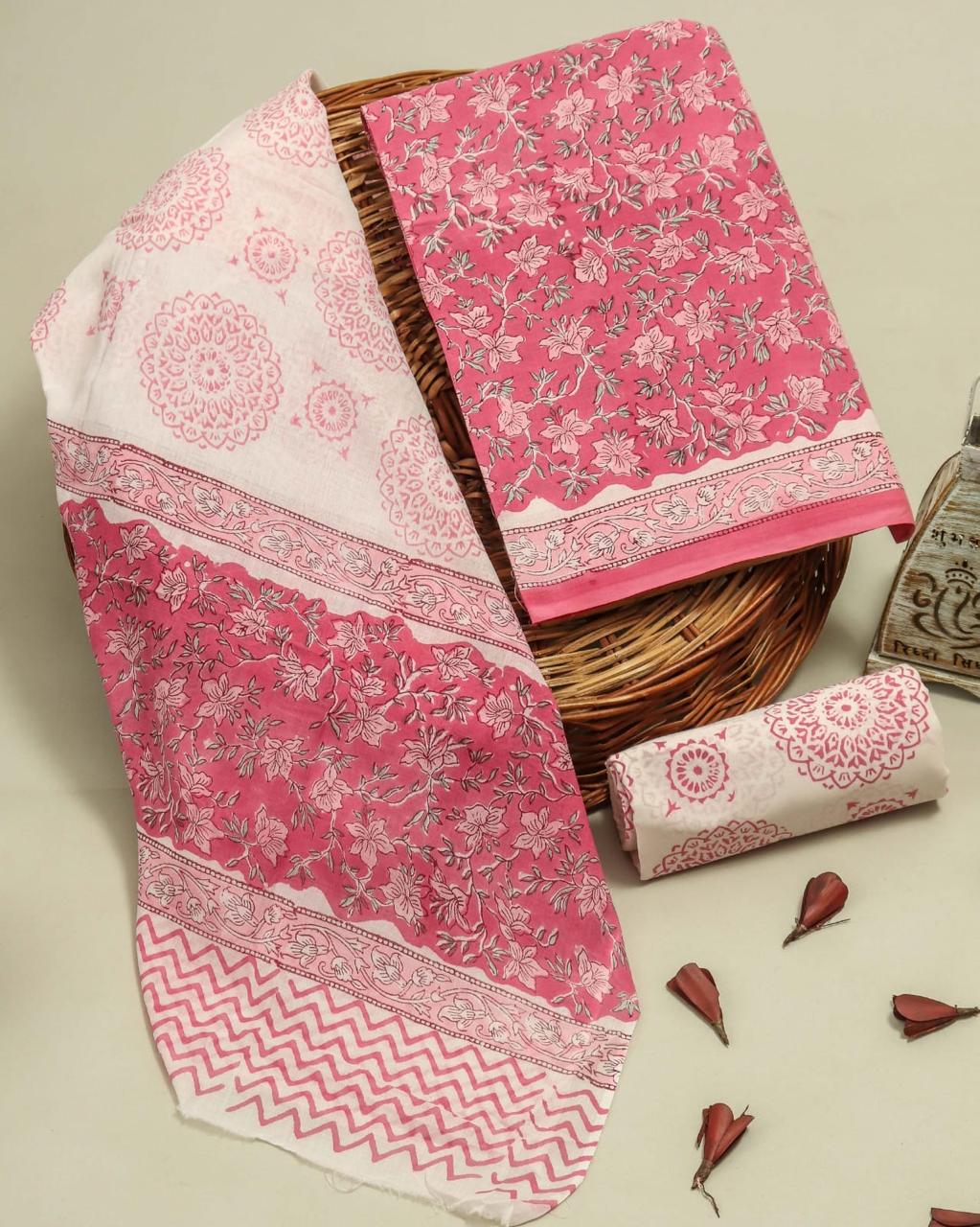 Shop block print cotton suits with mulmul dupatta (COT89)