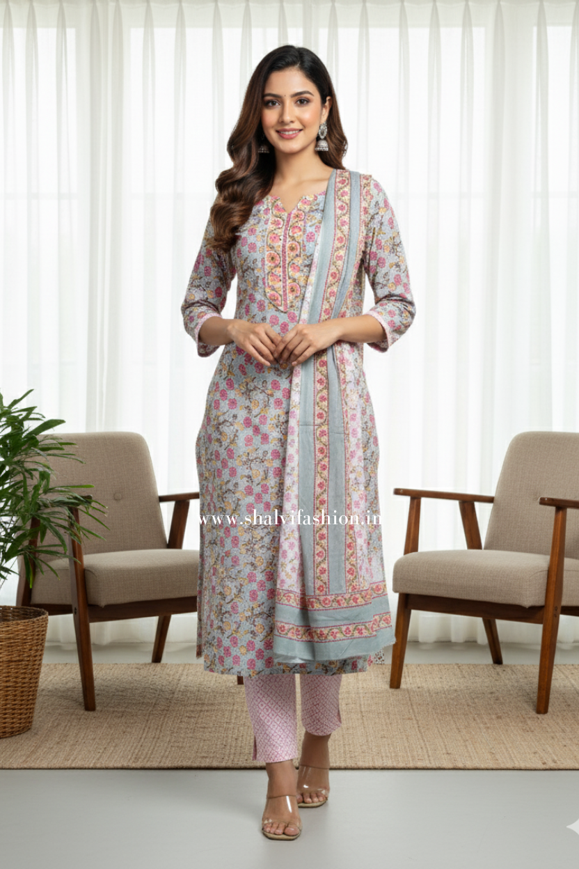 shop stitched pure cotton suit sets with mulmul dupatta (CSS01)