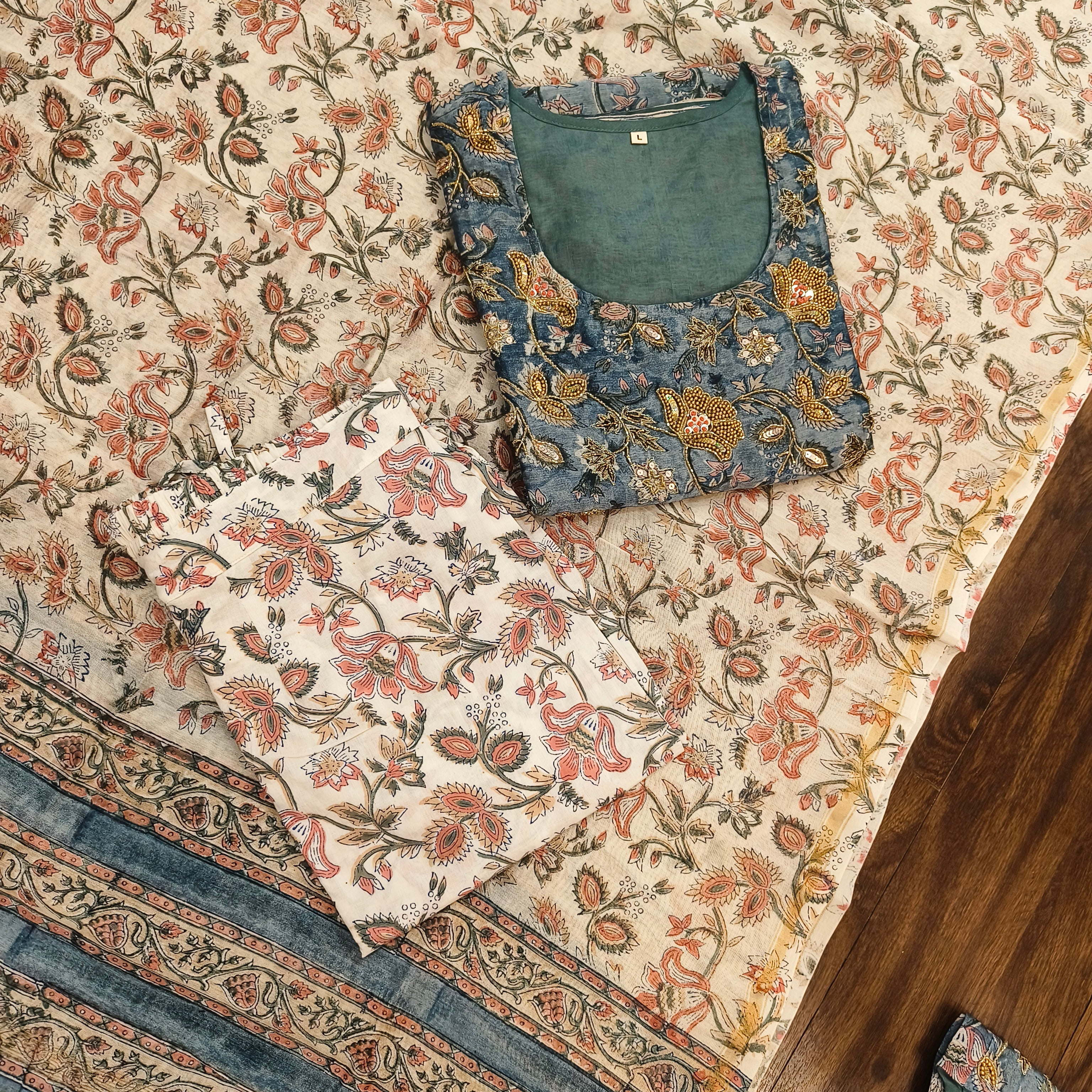 Shop hand block print chanderi silk suits in jaipur (CSS105)