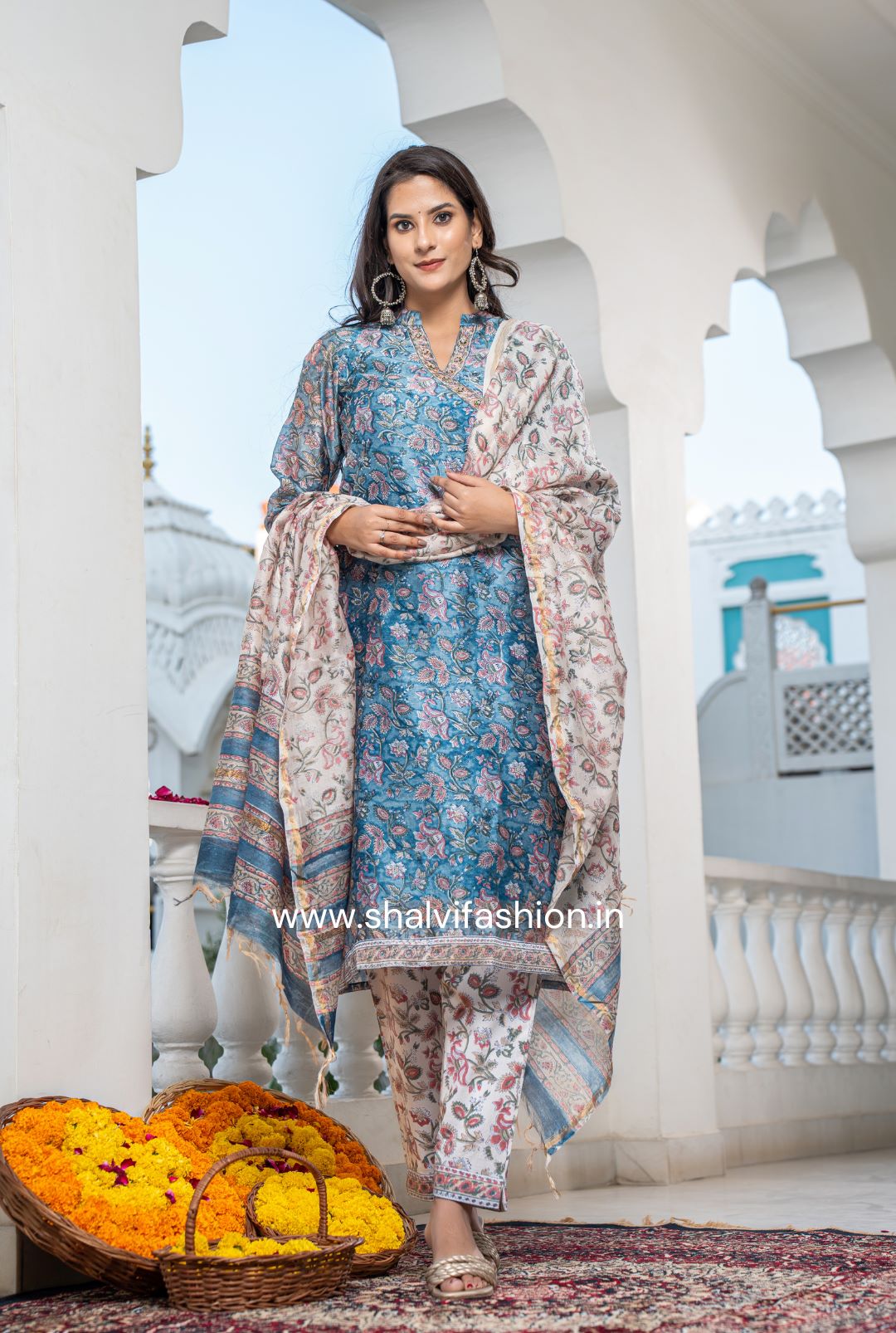 Shop hand block printed chanderi silk suits online (CSS109)