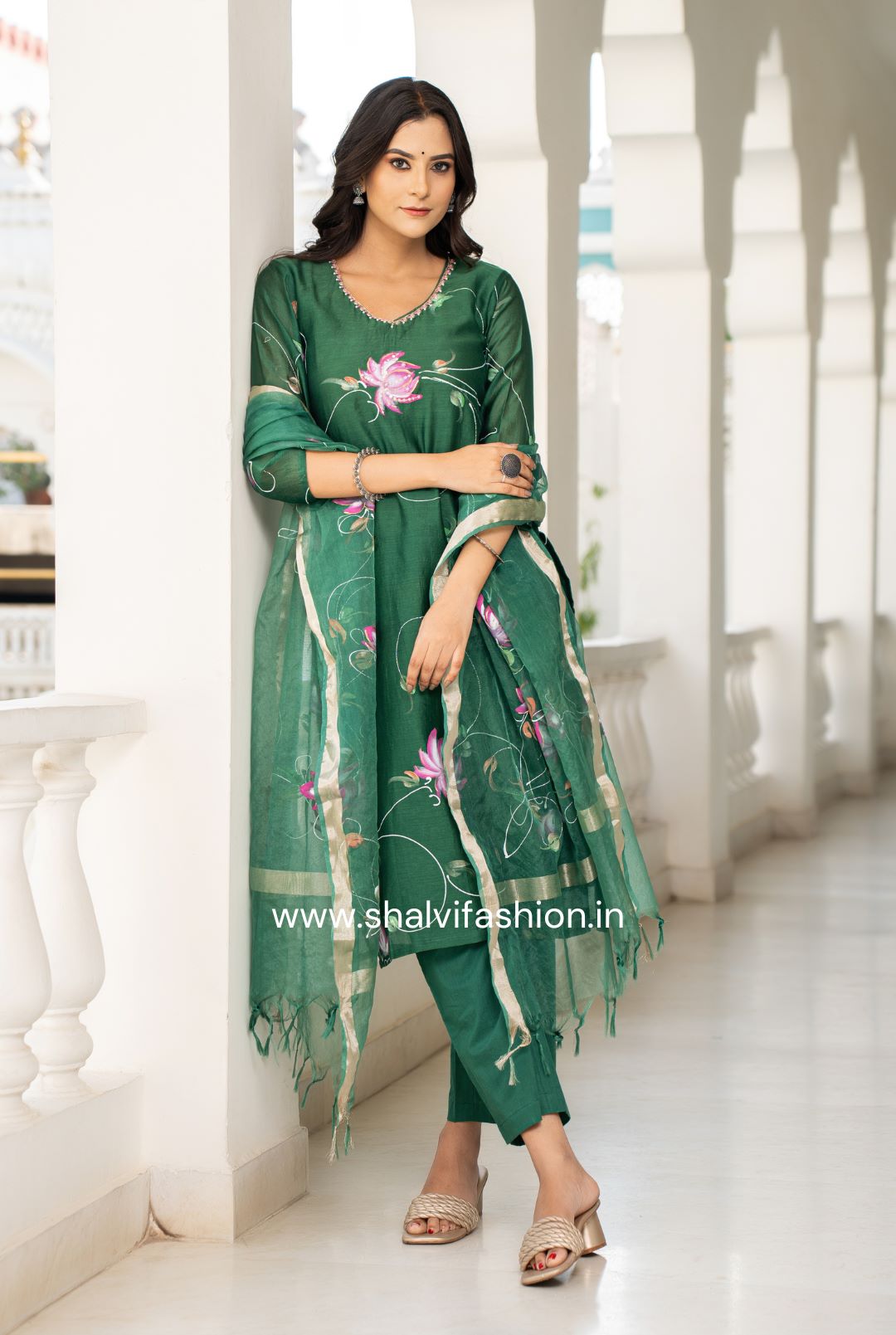Shop hand painted chanderi silk suits with oganza dupatta (CSS113)