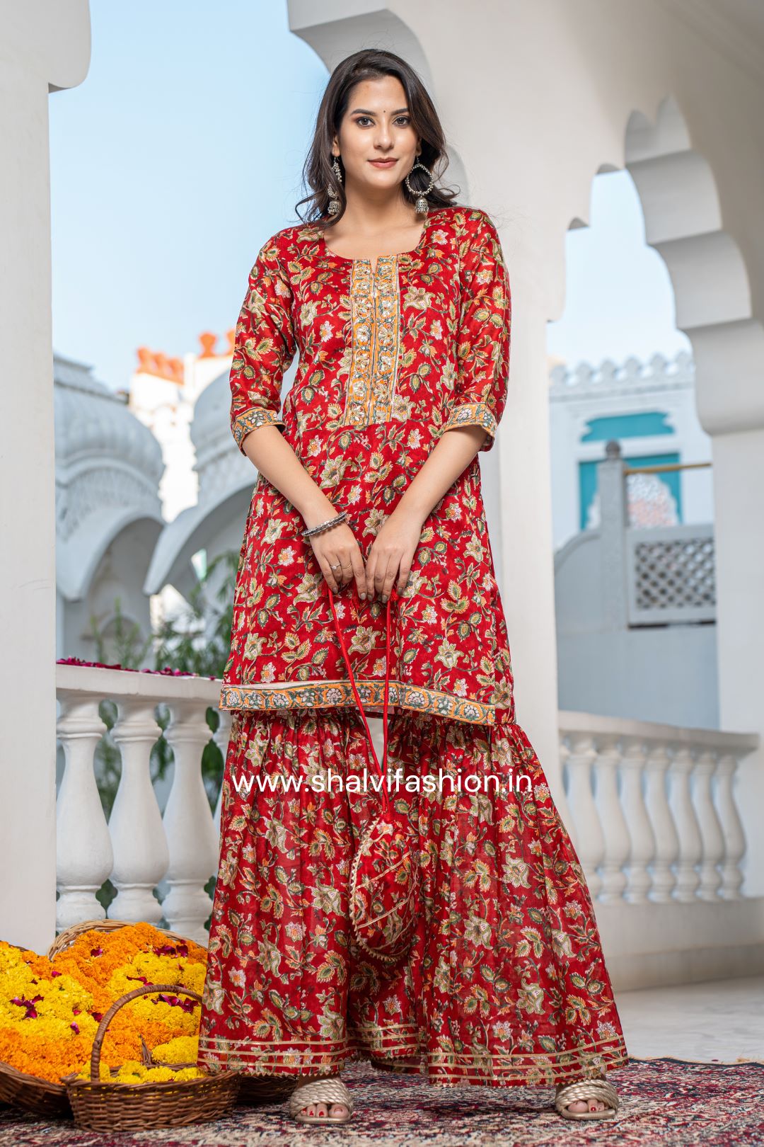 Shop hand block printed chanseri silk sharara suit sets (CSS117)