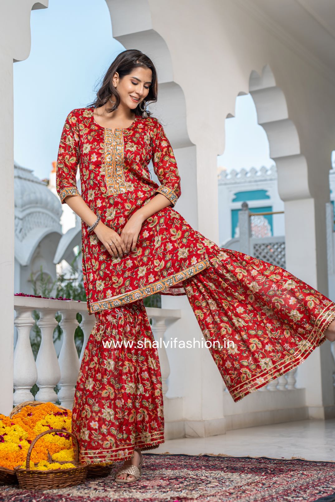 Shop hand block printed chanseri silk sharara suit sets (CSS117)