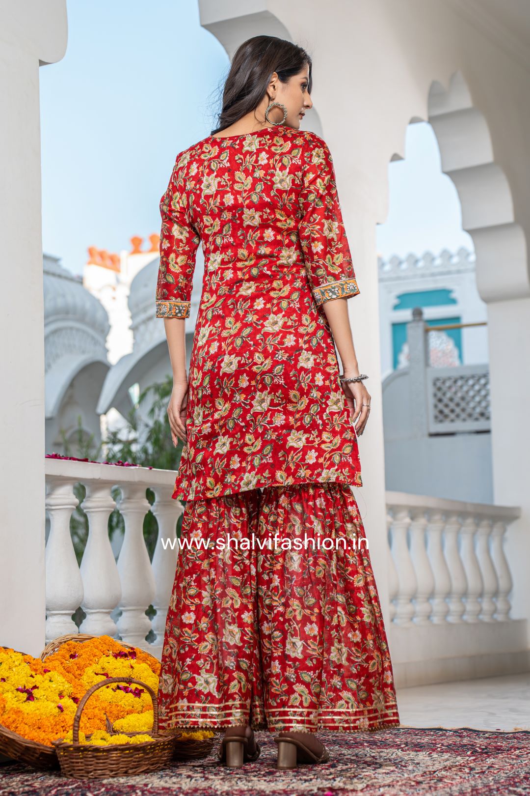 Shop hand block printed chanseri silk sharara suit sets (CSS117)