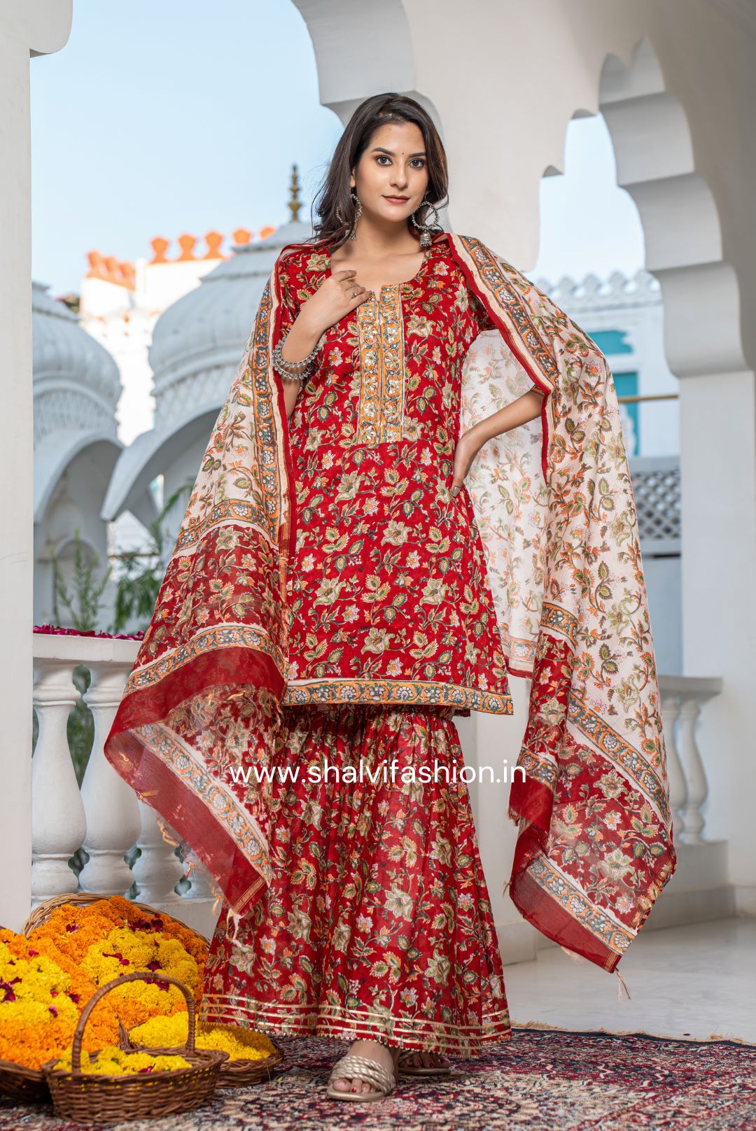 Shop hand block printed chanseri silk sharara suit sets (CSS117)