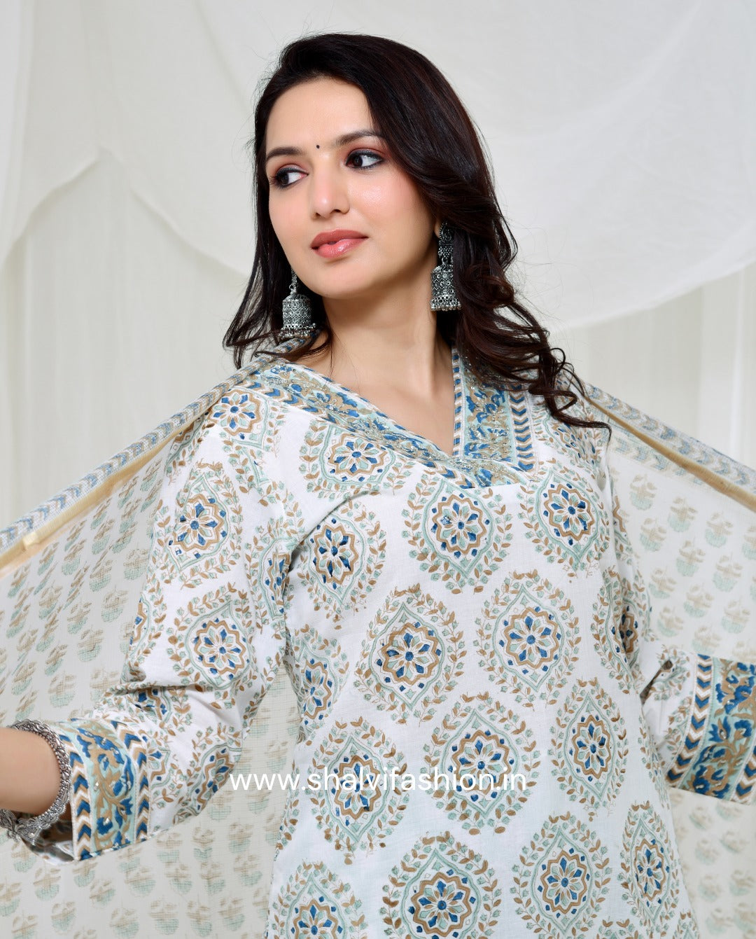 Shop block print cotton suits with kota doria dupatta (CSS119KD)