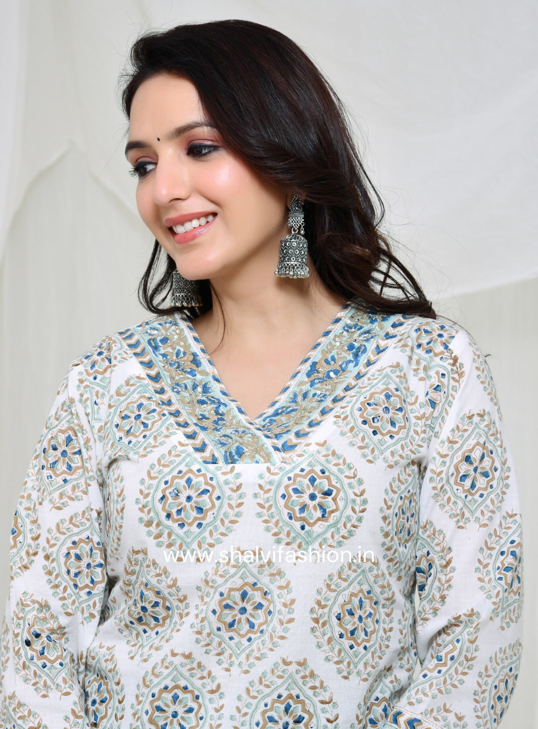 Shop block print cotton suits with kota doria dupatta (CSS119KD)