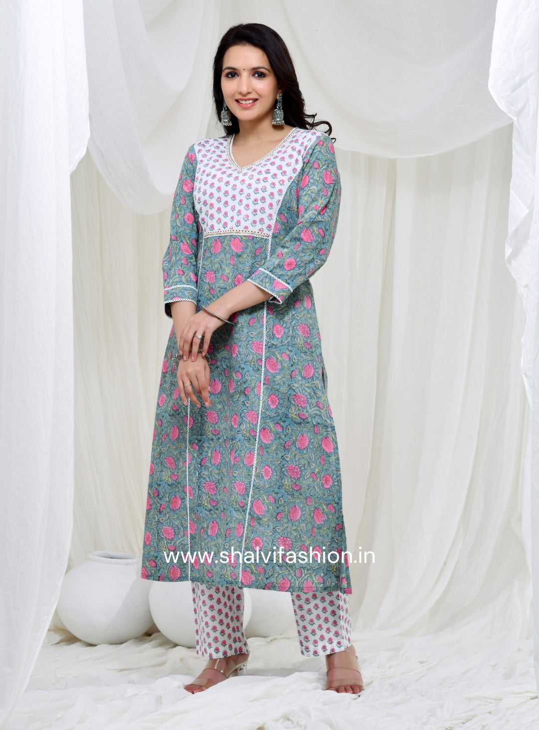 Shop jaipuri print cotton suits with kota dupatta (CSS128KD)