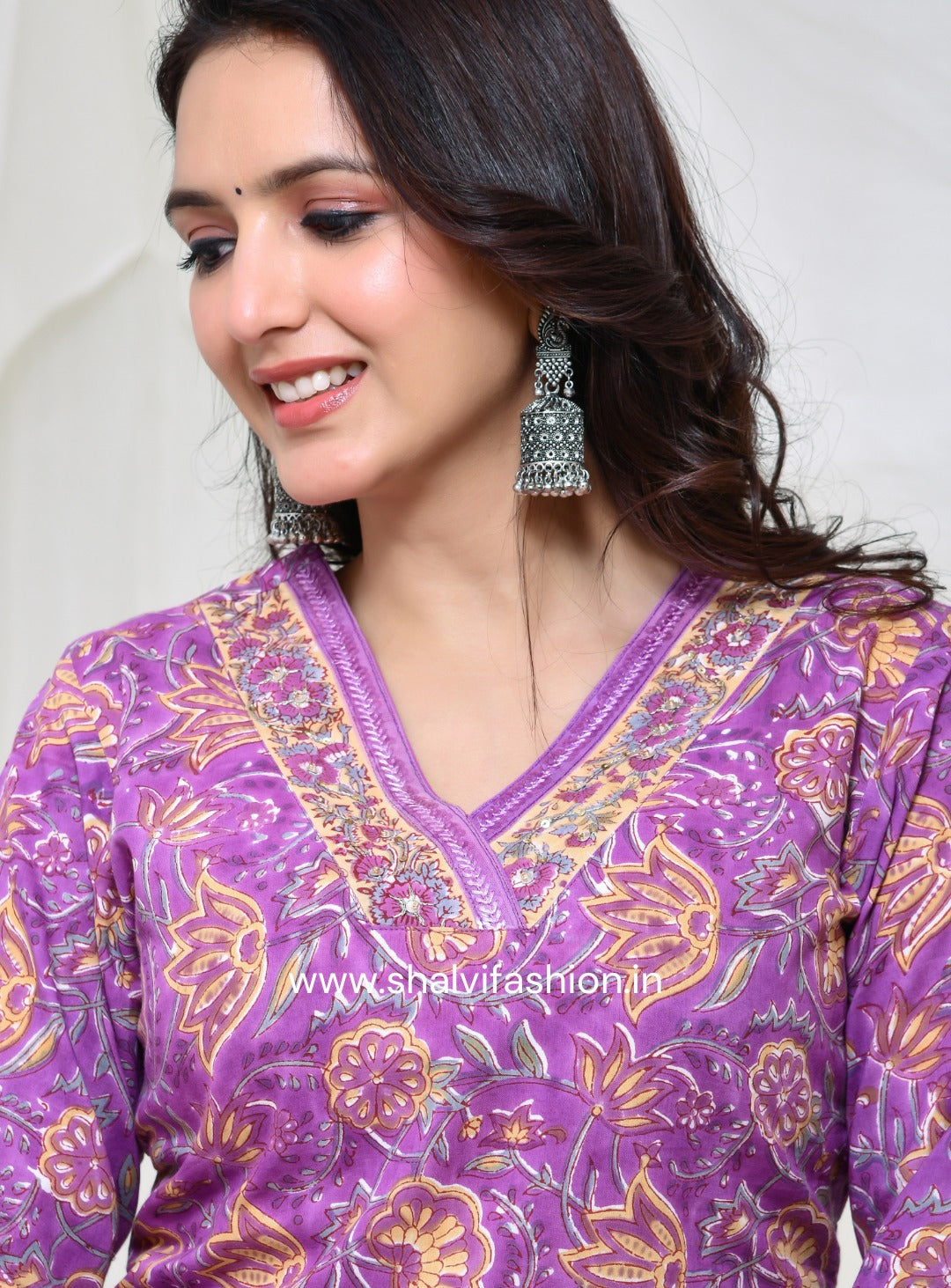 Shop purple base hand block print cotton suits with kota dupatta (CSS137KD)