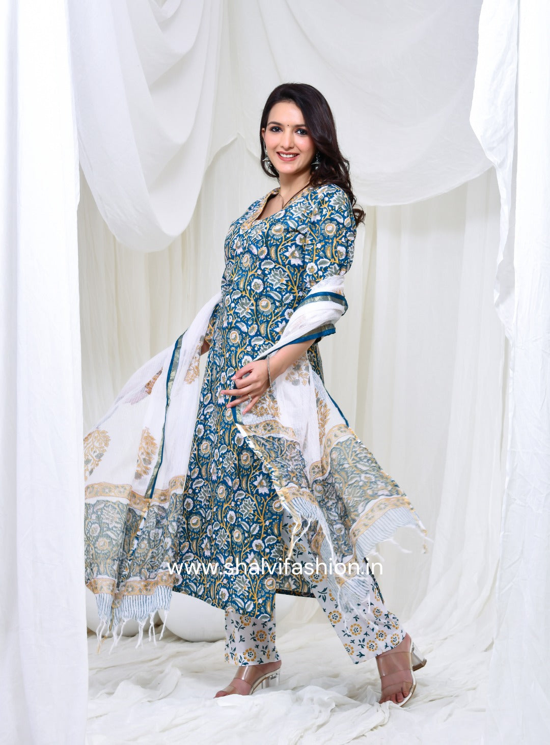 Shop jaipuri print cotton suits with kota dupatta online (CSS144KD)