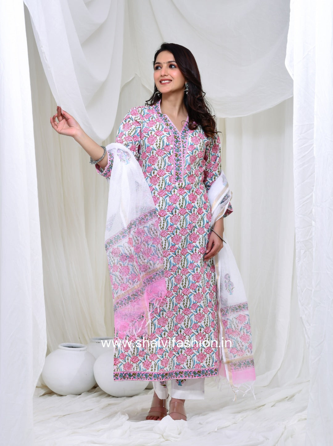Shop block print cotton suits with kota dupatta (CSS146KD)