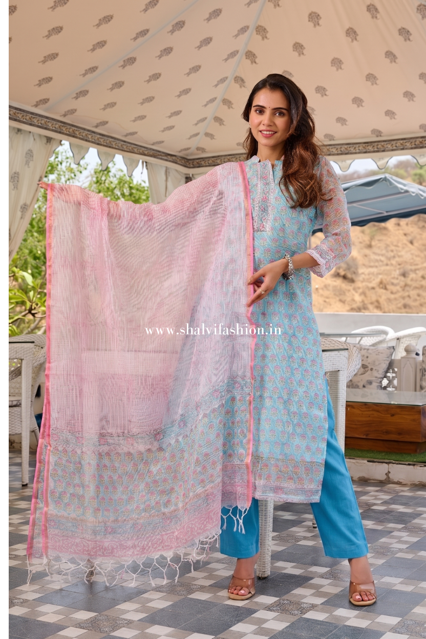 Shop traditional block print kota doria suits in jaipur (CSS153)
