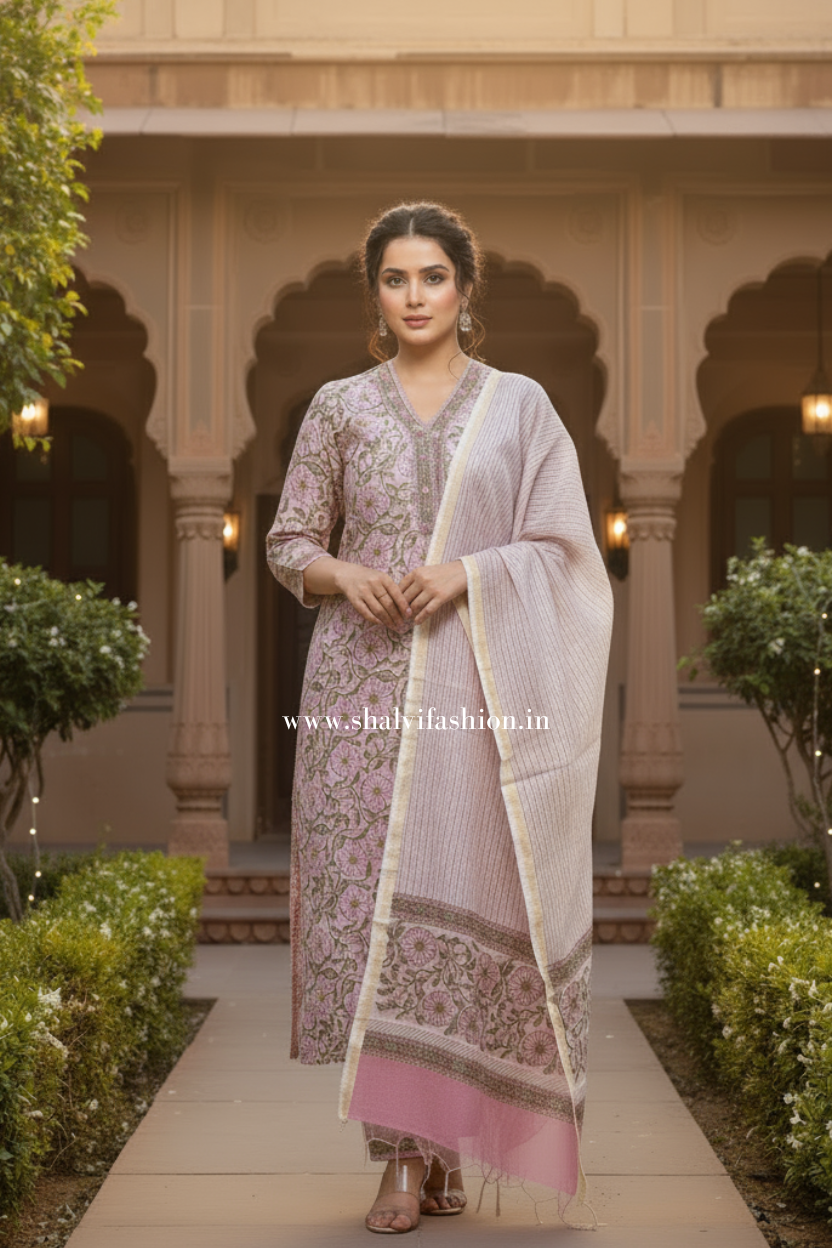 Shop jaipuri print chanderi cotton suits online shopping (CSS156)