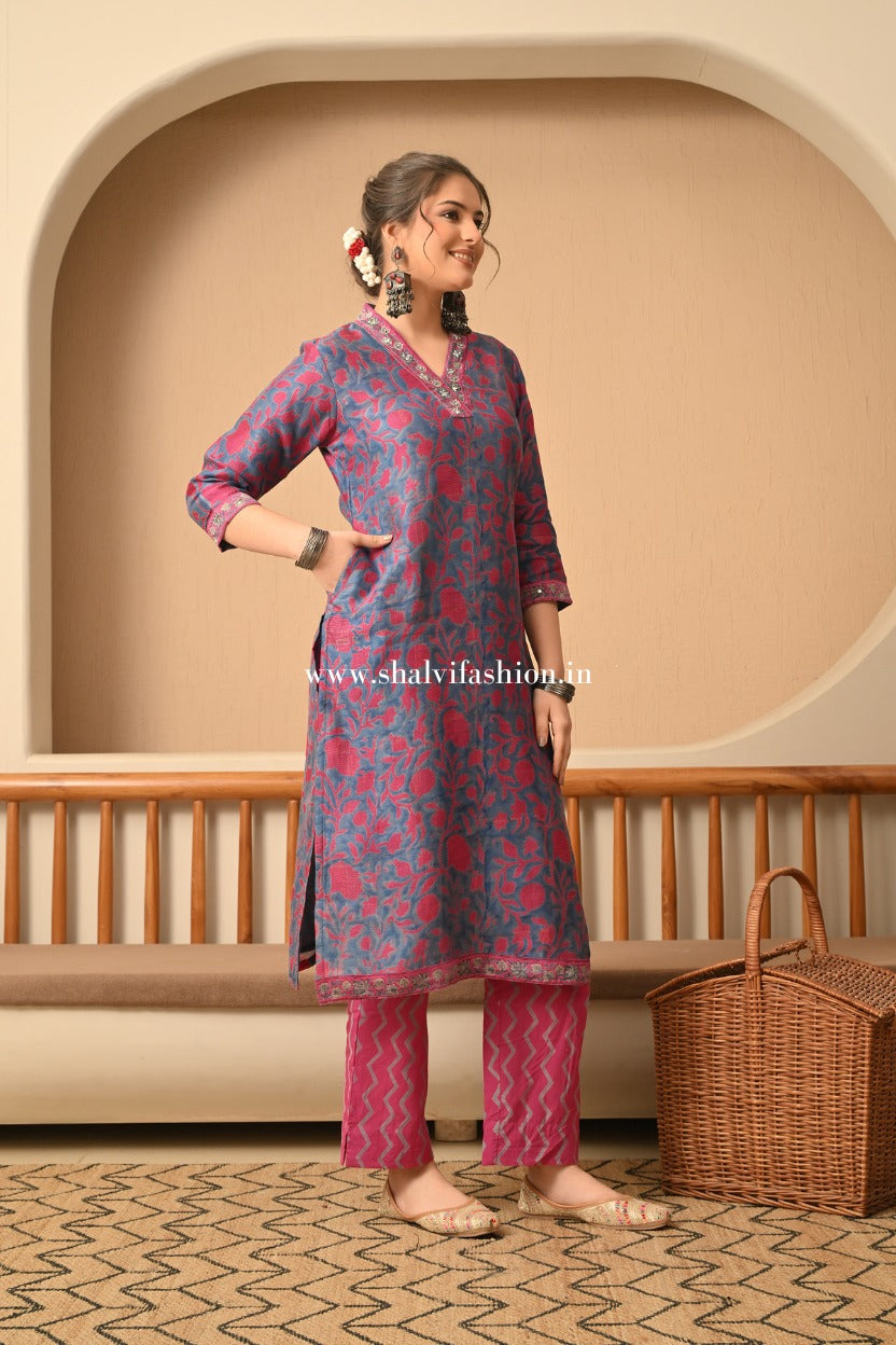 Shop block print chanderi silk suits in jaipur (CSS170)