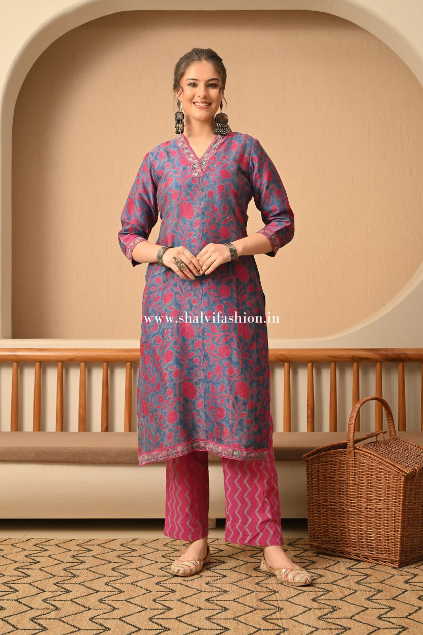 Shop block print chanderi silk suits in jaipur (CSS170)