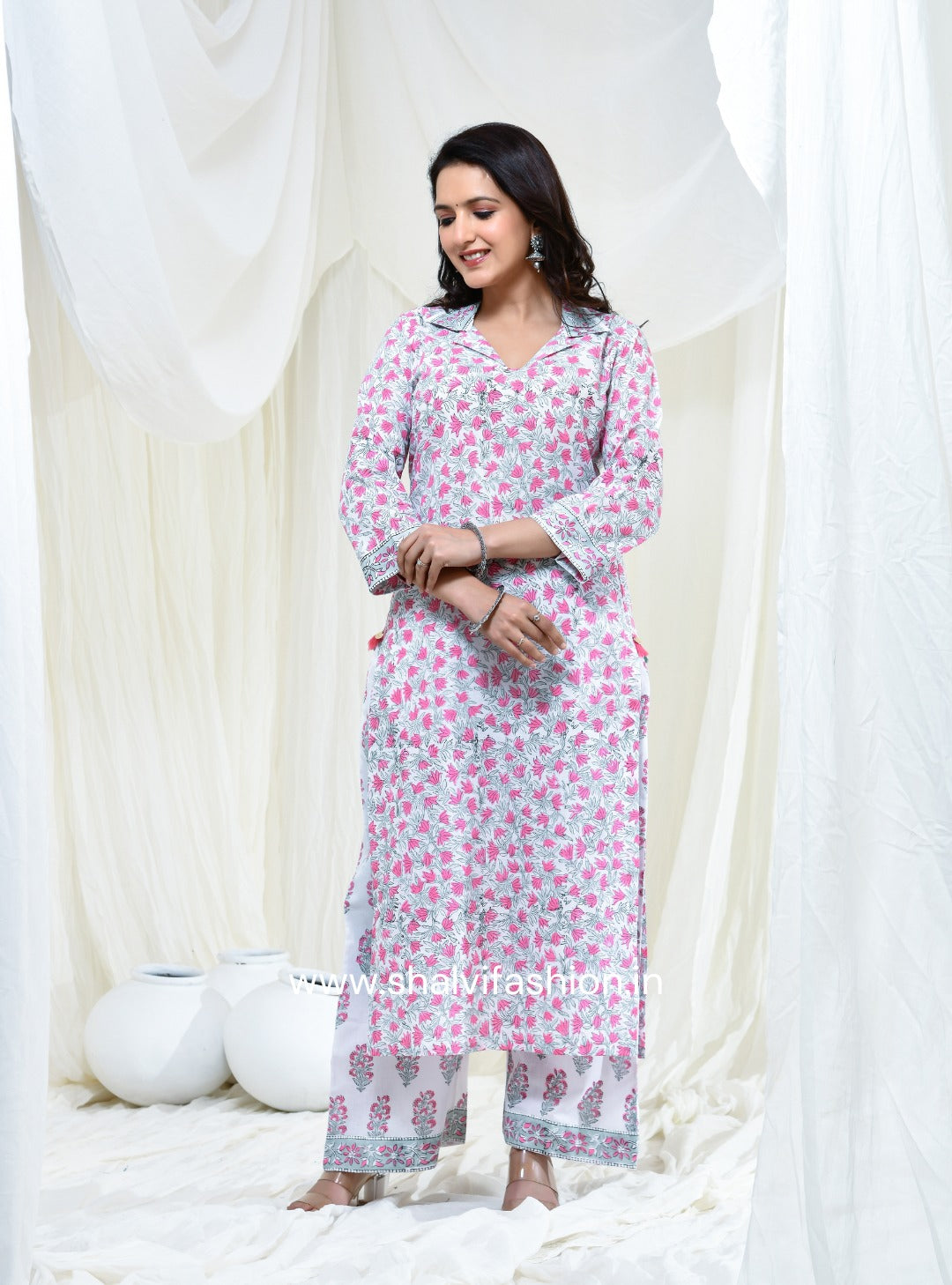 Shop block printed cotton suits with kota dupatta (CSS174KD)