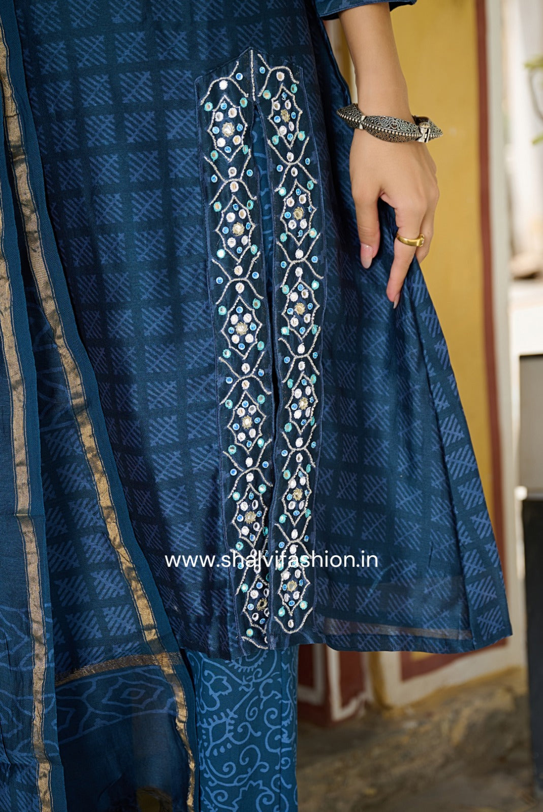 Shop block print chanderi silk suits (CSS196)