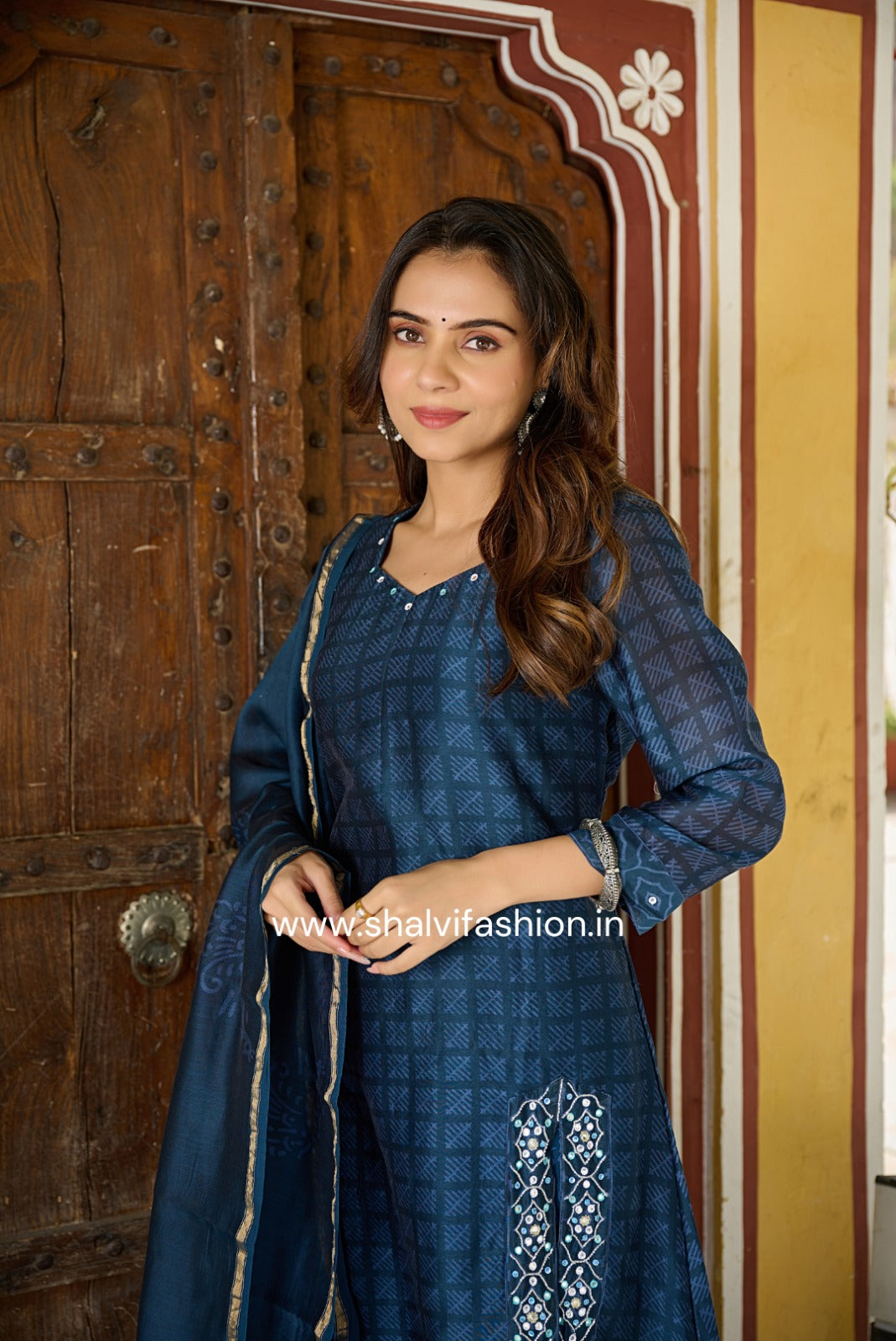 Shop block print chanderi silk suits (CSS196)