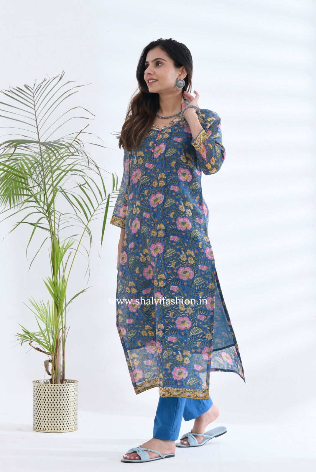 Shop hand block printed chanderi silk suits in jaipur (CSS212)