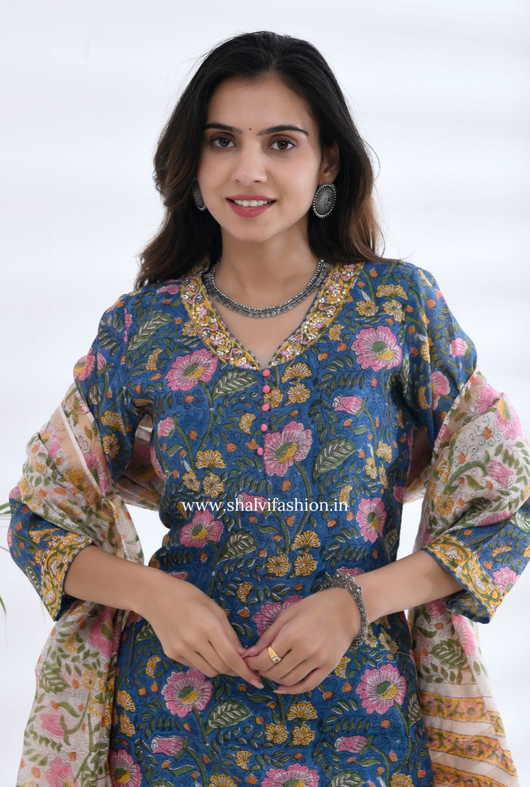 Shop hand block printed chanderi silk suits in jaipur (CSS212)