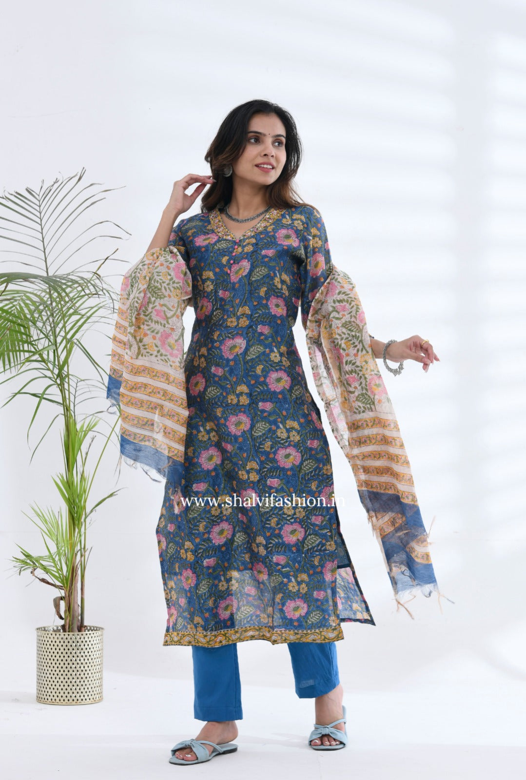 Shop hand block printed chanderi silk suits in jaipur (CSS212)