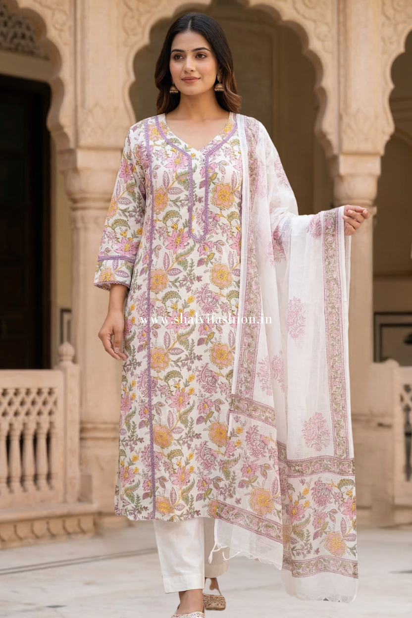 Shop hand block printed cotton suits in jaipur (CSS220KD)
