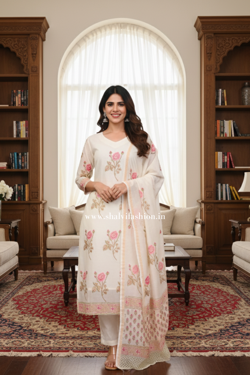 Shop pure chanderi silk block print suits online shopping (CSS224)