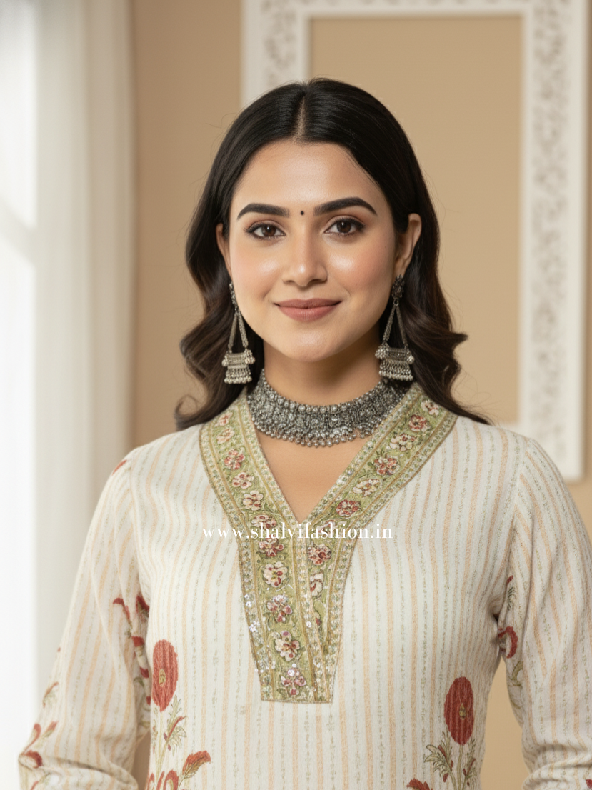 Exclusive Hand Block Print Mulmul Chanderi Suit Set (CSS232)